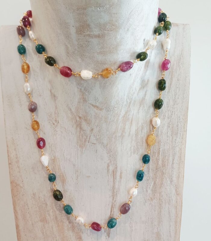Rosary mix necklace Hydrothermal jades and river pearls