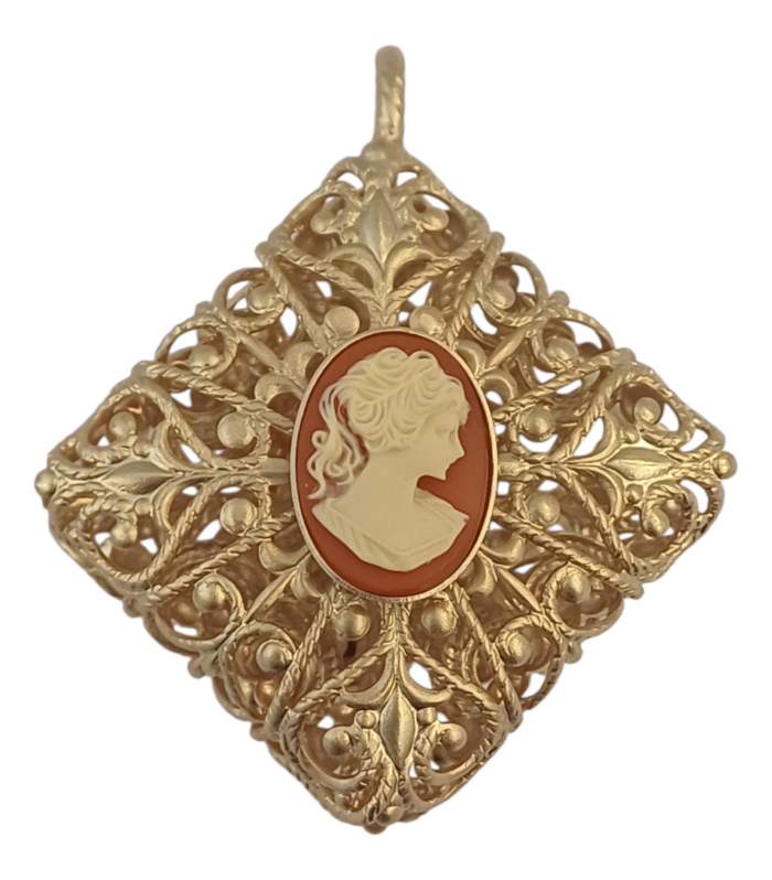 Pouff-Anhänger Gold mit Karneol-Kamee