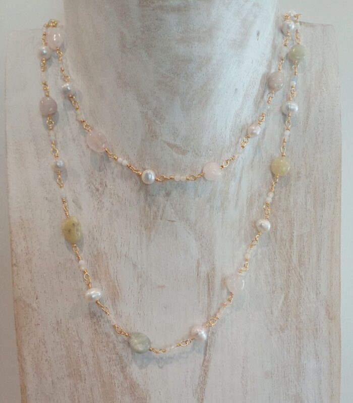 Rosenkranz Halskette Klare Achate und Flussperlen